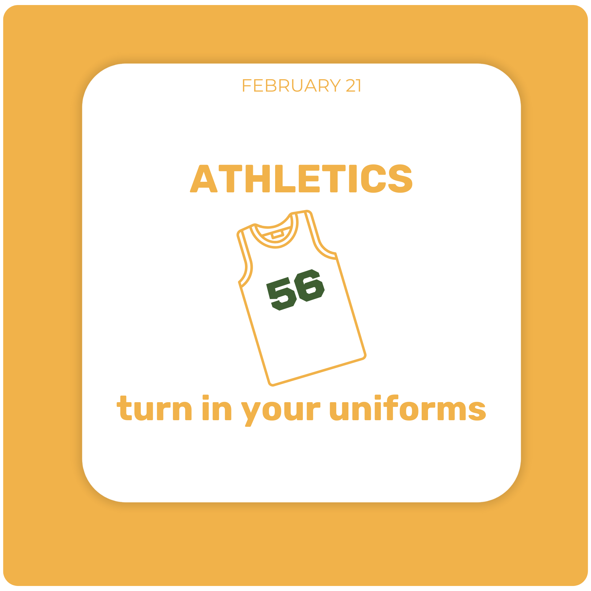 Athletic Updates - Feb. 21 - Turn in Uniforms!