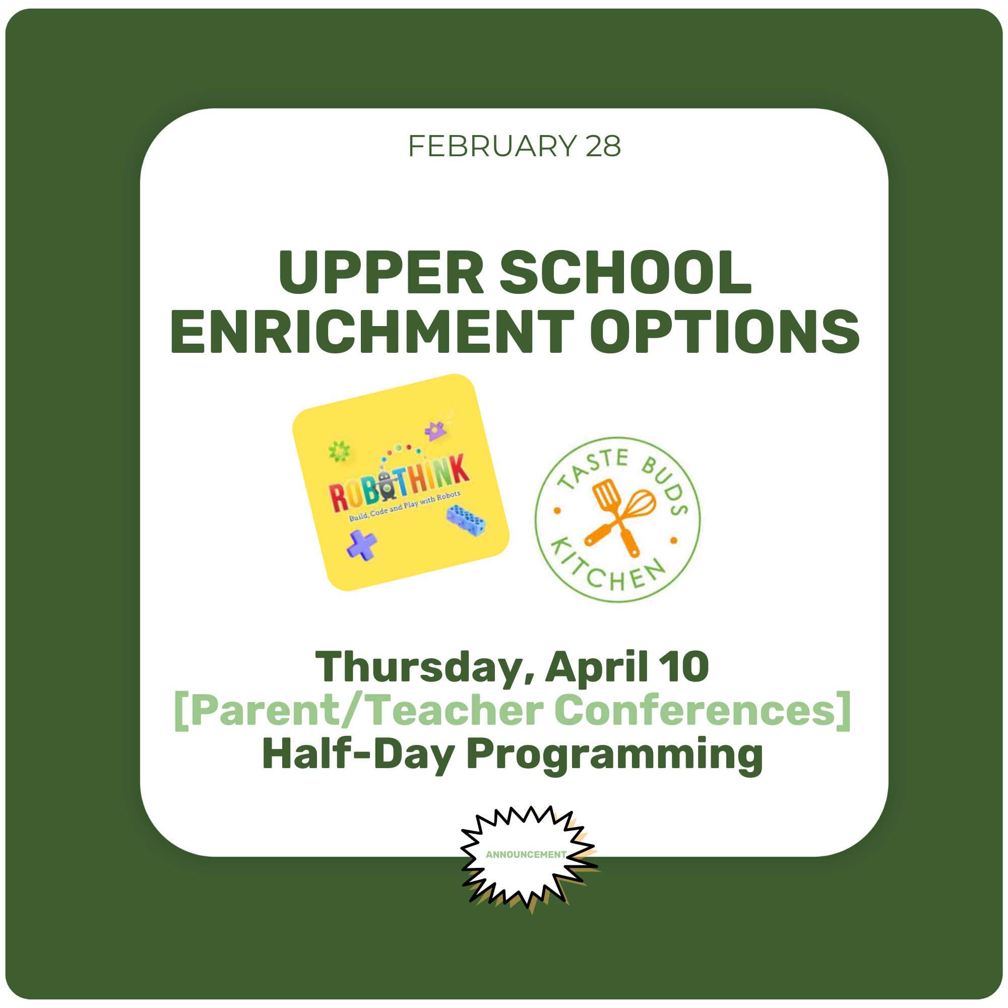 US Enrichment options for Thursday, April 10 half-day